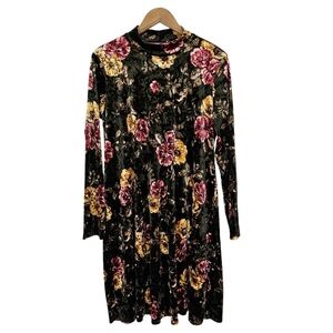 Paolino Floral Crushed Velvet Shift Dress Sz Large Green Fall Fashion Whimsigoth